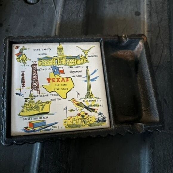 Texas Vintage Souvenir Porcelain Tile Cast Iron Ashtray Taiwan - Picture 1 of 5